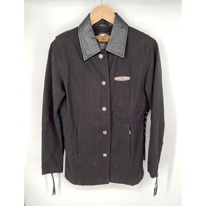 Harley Davidson Motorcycle Riding Jacket Small Black Leather Snap Button